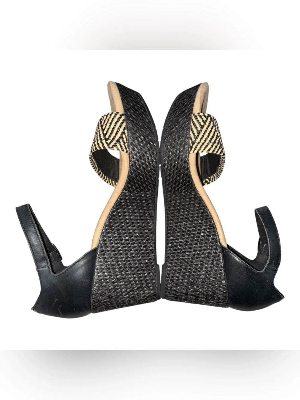 Clarks Collection Rose Ease Black Leather Ankle Strap Wedges Size 9